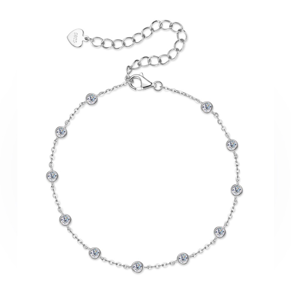 Certified 1.5 Carat Diamond Moissanite Station Dainty Chain Adjustable Bracelet